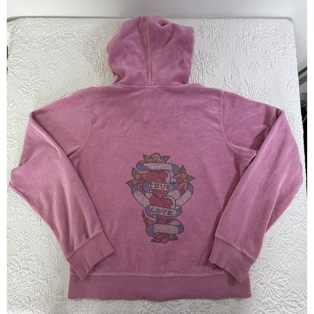 Ed Hardy Y2K Audiguier Tracksuit XL Pink Velour Tattoo Bling Graphic RARE USA - Picture 2 of 11